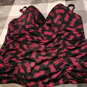 torrid Black Swim Tankini with Pink Pineapple Print